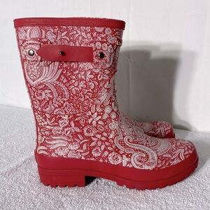 Wind River Red White Bandana Print Mid Calf Rubber Boot Rain Boots 7 Cottagecore